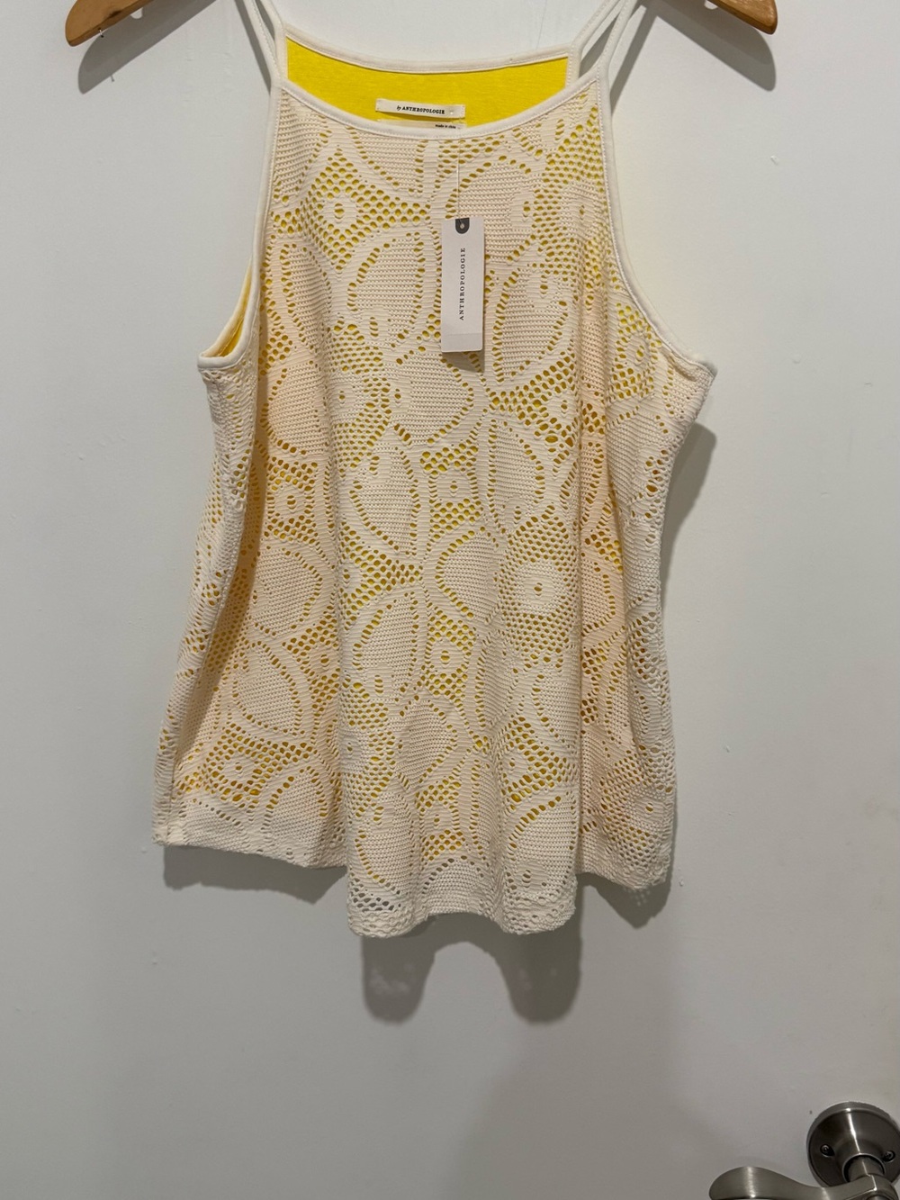 New 🆕 Anthropologie Cream Crochet Camisole with Yellow Lining